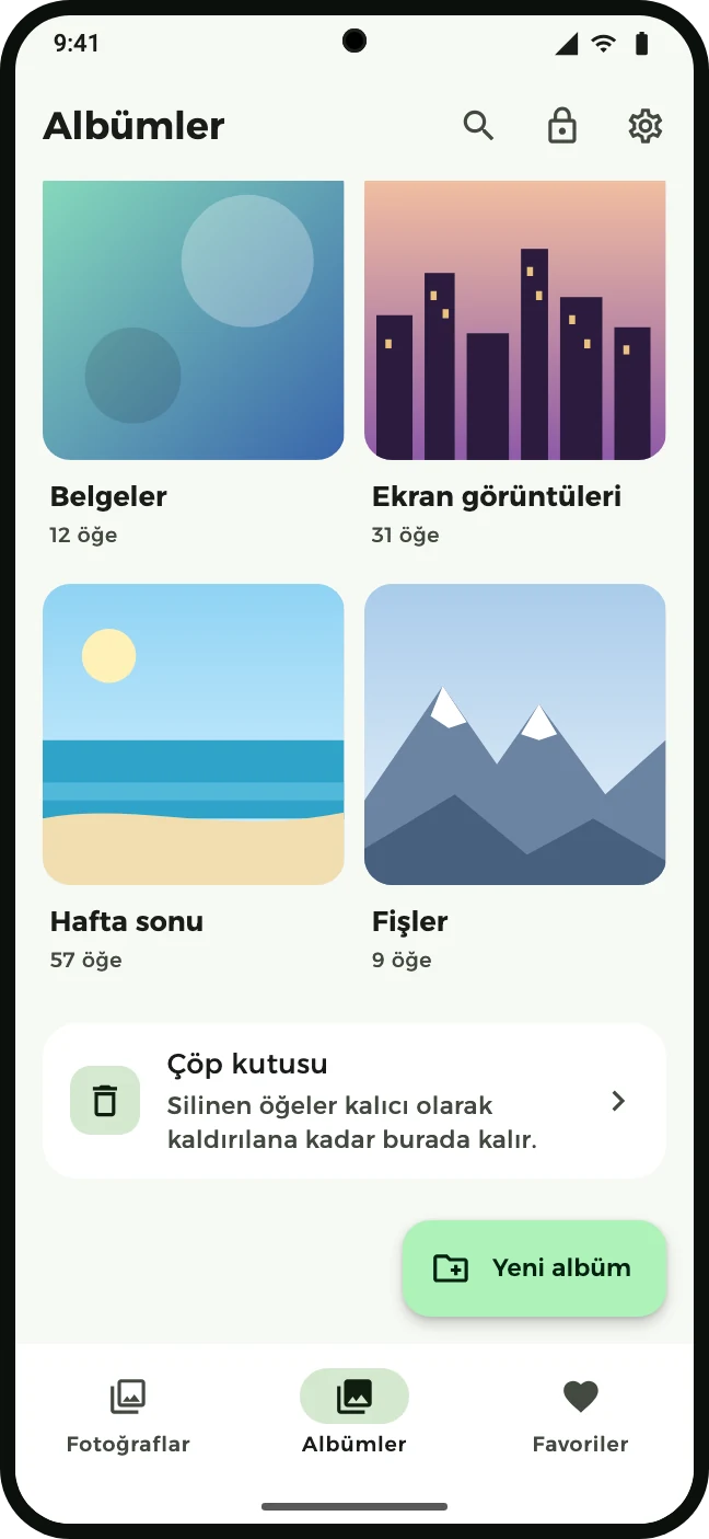 Albümler, favoriler ve bir güvenlik ağı